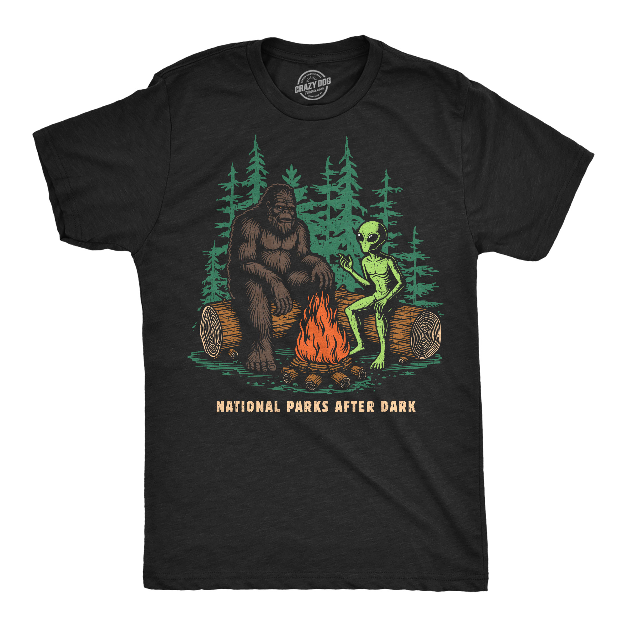 Mens Funny T Shirts National Parks After Dark Sarcastic Bigfoot